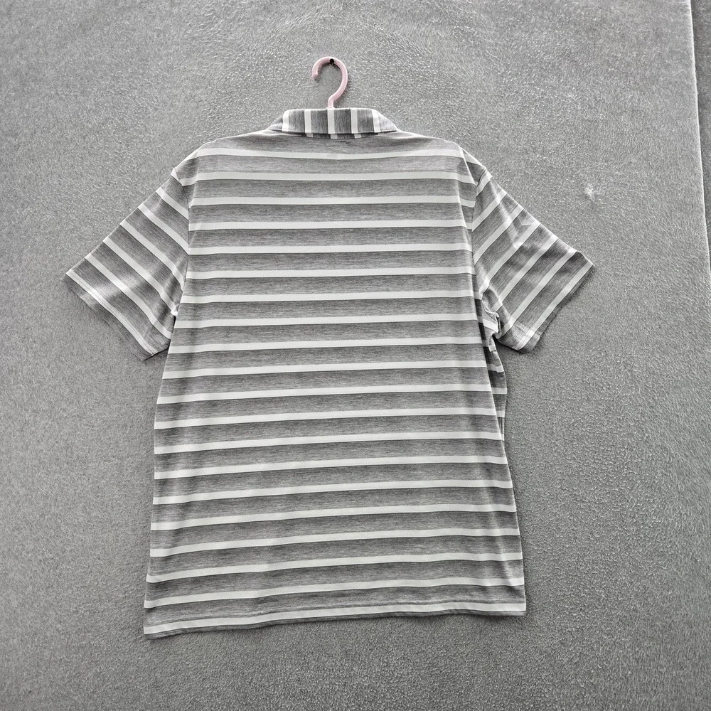 Adidas Men Polo L‎ Gray Striped Activewear Button Short Sleeve